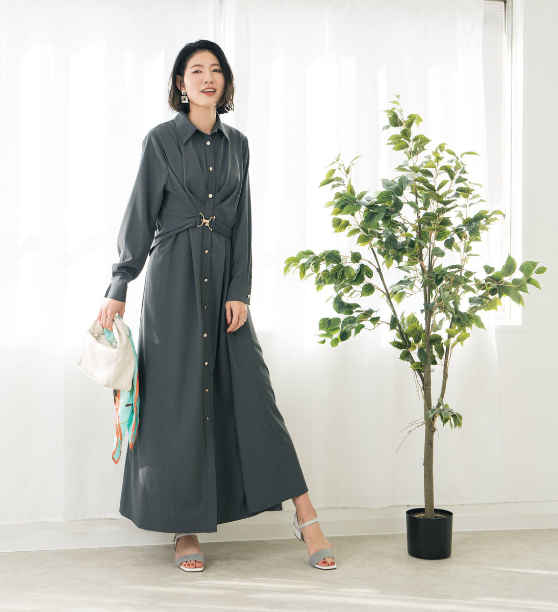 通常商品】アシンメトリーシャツワンピース – ATEYAKA